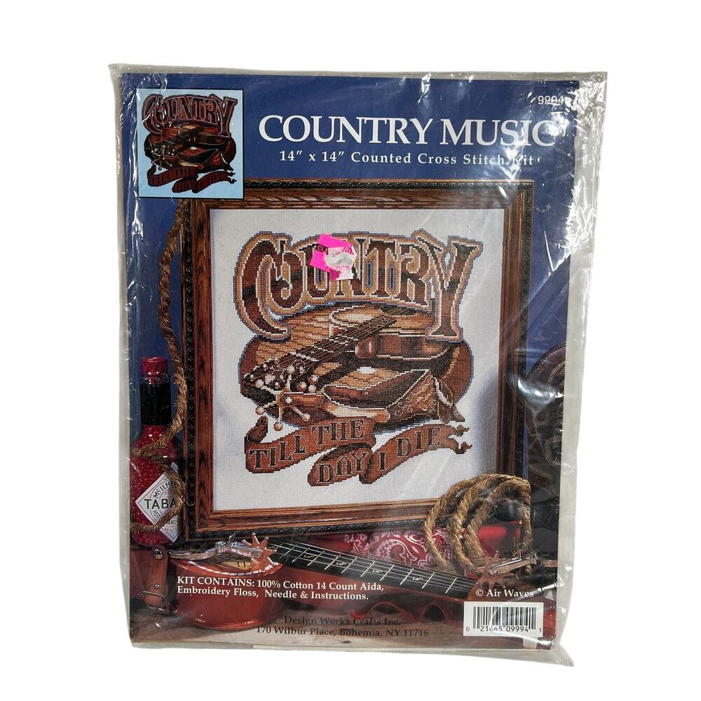 DESIGN WORKS Country Music Counted Cross Stitch Kit 14x14 Sepia Western Guitar